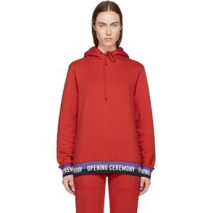 Opening Ceremony Red Elastic Logo Oversized Hoodie Sweatshirt